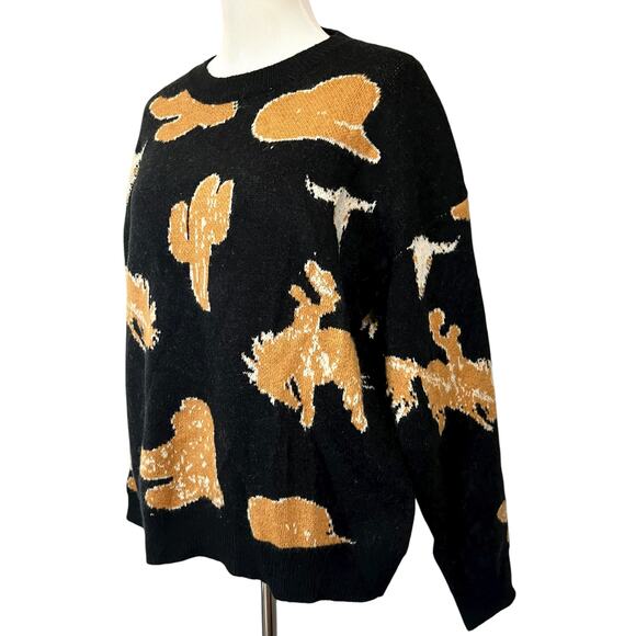 Blue B Womens Sweater Forever Western Cowboy Cactus Rodeo Black Pullover Sz L - Picture 3 of 9